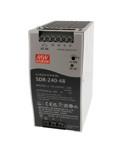 MeanWell SDR-240-48 Alimentatore DIN RAIL 240W 48V 5A Per Automazione Industriale Input 220V 110V