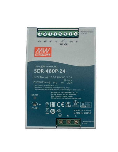 MeanWell SDR-480P-24 Alimentatore DIN RAIL 480W 24V 20A Per Automazione Industriale Input 220V 110