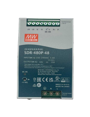 MeanWell SDR-480P-48 Alimentatore DIN RAIL 480W 48V 10A Per Automazione Industriale Input 220V 110