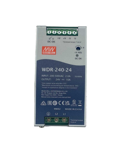 MeanWell WDR-240-24 Alimentatore Slim DIN Rail 240W 24V 10A Input 180-550V