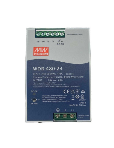 MeanWell WDR-480-24 Alimentatore Slim DIN Rail 480W 24V 20A Input 180-550V