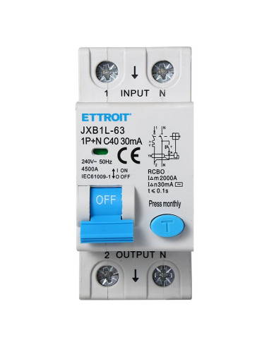 ETTROIT Interruttore Magnetotermico Differenziale 1P+N 40A 4.5kA 30mA 220V Occupa 2 Moduli DIN