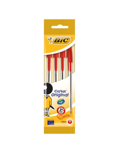 BIC Penne a sfera Original CRISTAL 4 pz Rosso tratto Medio - 1,0 mm