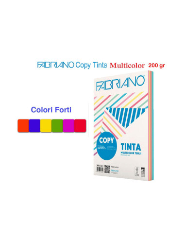 Risma cartoncino copy tinta A4 200gr multicolor forti 100 fogli