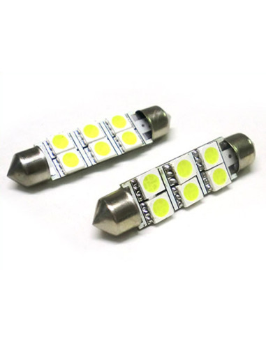 Lampada Led Siluro T11 C5W 46mm 6 Smd 5050 Bianco Ghiaccio 12V Luci Targa