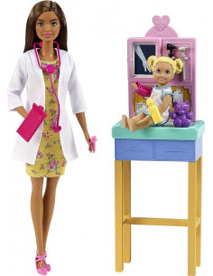 Barbie- Bambola Bruna Playset Arredamento con Frigorifero