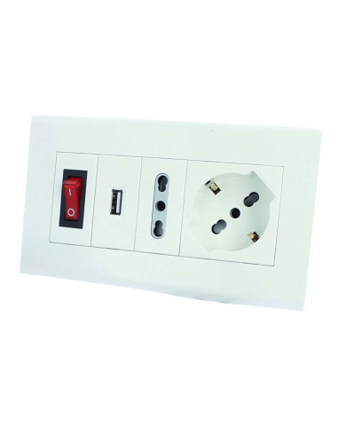 Multipresa Da Tavolo Con USB Bianco 1 Presa Schuko 1 Presa Bipasso 10/16A Interruttore Spina 16A Cavo 2 Metri