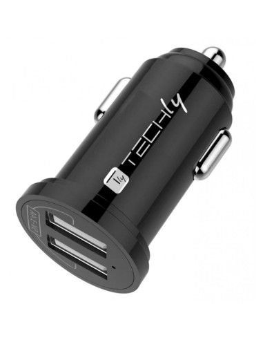 Techly Mini Caricatore da Auto 2 Porte USB-A 12W 2.4A Nero