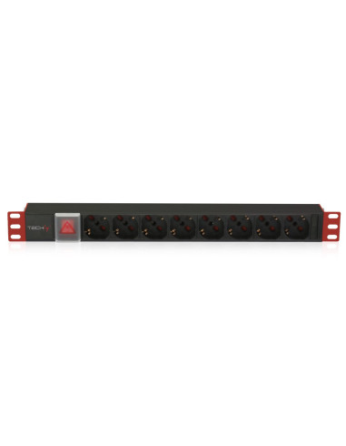 Techly I-CASE STRIP-81U unità di distribuzione dell'energia (PDU) 8 presa(e) AC 1U Nero, Rosso