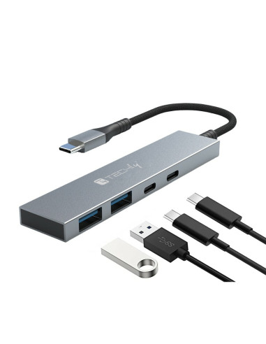 Techly IUSB32C-HUB4AC hub di interfaccia USB 3.2 Gen 1 (3.1 Gen 1) Type-C 5000 Mbit s Argento