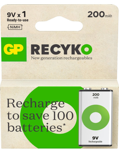 Blister 1 Batteria Ricaricabile 9V 200 mAh GP ReCyko