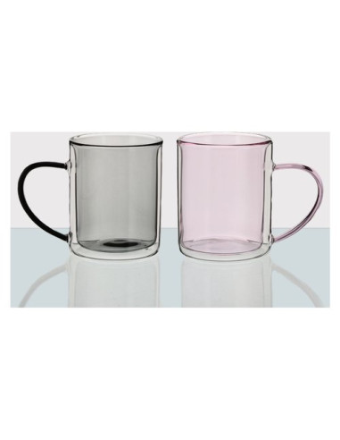 Set tazze mug Amicasa BG21175PG RIO Rosa e Grigio