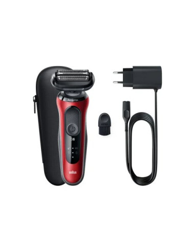 Rasoio barba Braun 61 R1000S SERIES 6 Senso Flex Rosso e Nero