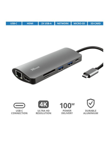 HUB Trust 23775 DALYX Usb C Grey