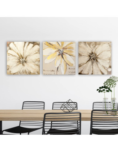 Quadro decorativo su tela Fiori dorati 3 pezzi