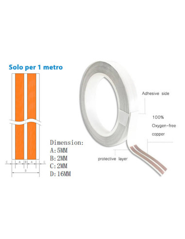 Cavo Nastro Elettrico Con Biadesivo Super Slim Piatto 2 Conduttori 0