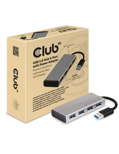 CLUB3D Adattatore Usb Type A 3.1 Gen1 TO 4 X Usb Type A 3.0 in Alluminio con Alimentazione