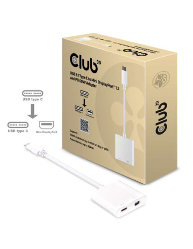 CLUB3D USB 3.1 Type C to Mini DisplayPort 1.2 e PD 60 W Adapter