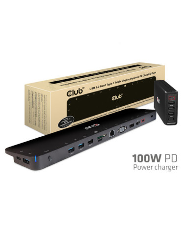 CLUB3D USB  Gen1 Type-C Triple Display Dynamic PD Charging Dock 100W