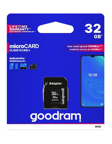 microSD 32GB CARD class 10 UHS I + adapter - retail blister