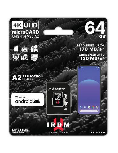 microSD IRDM by GOODRAM 64GB UHS I U3 A2 + adapter