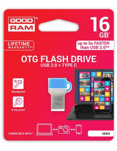 GoodRAM 16GB USB 3.0 + type C DUALDRIVE con cappuccio blu