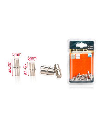 12pcs Supporti per Mensole e Ripiani in Acciaio &Oslash5mm x 15mm e